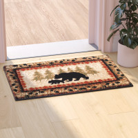 Flash Furniture KP-RGB3940-23-BN-GG Ursus Collection 2' x 3' Rustic Lodge Wandering Black Bear and Cub Area Rug with Jute Backing